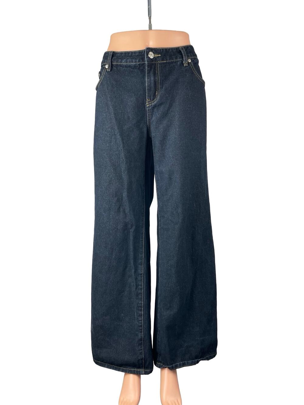 Edikted Women's Black Dark Wash High Rise Wide Leg Baggy Denim Jeans Size XL